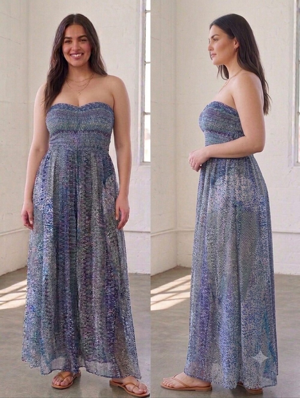 charlie jade, Strapless Maxi Dress in Blue Mix, Size Medium